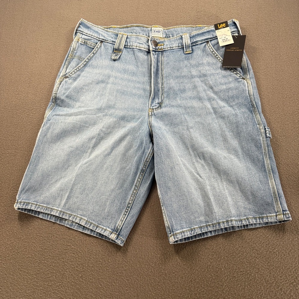 Lee Loose Fit Comfort Stretch Carpenter Shorts Mens Size 36 Light Blue 112346876